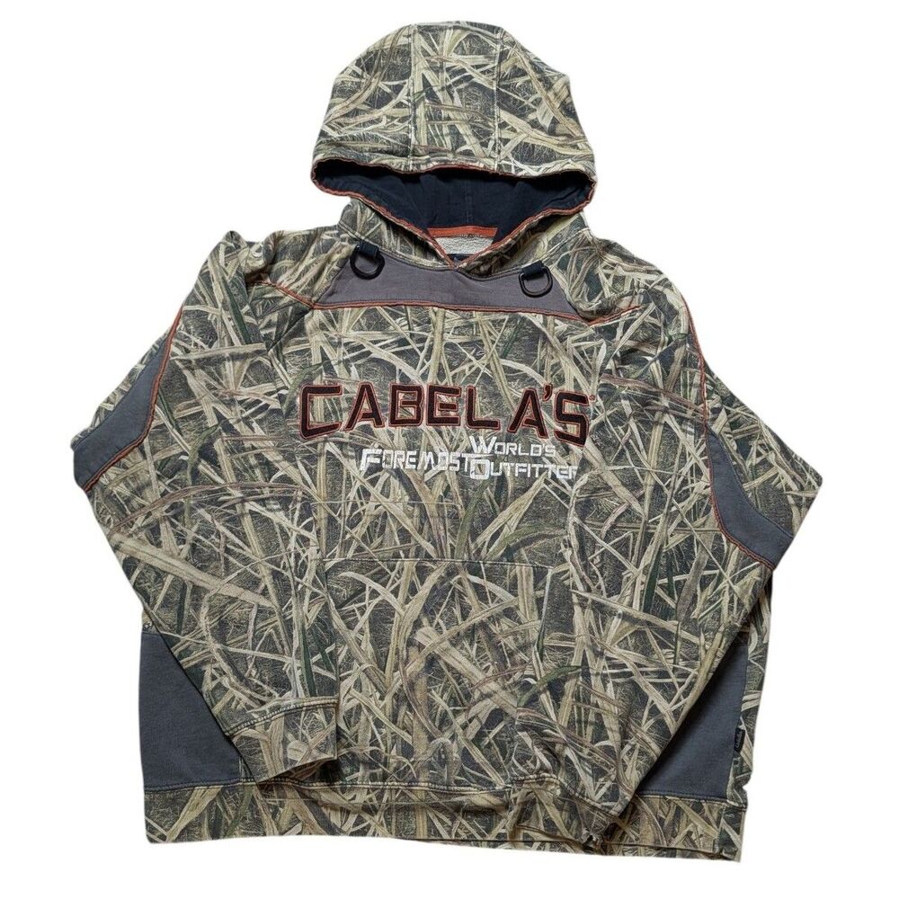 Vintage Y2K Cabela's Advantage MAX-4 HD Camo Hoodie Distressed Sz LG
